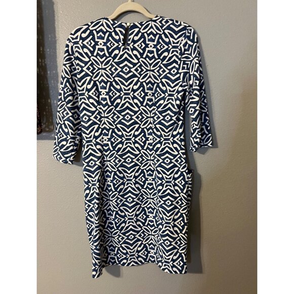 J McLaughlin Catalyst Dress M Medium Blue Cream Nile Geo Pockets NEW NWT - Picture 7 of 8